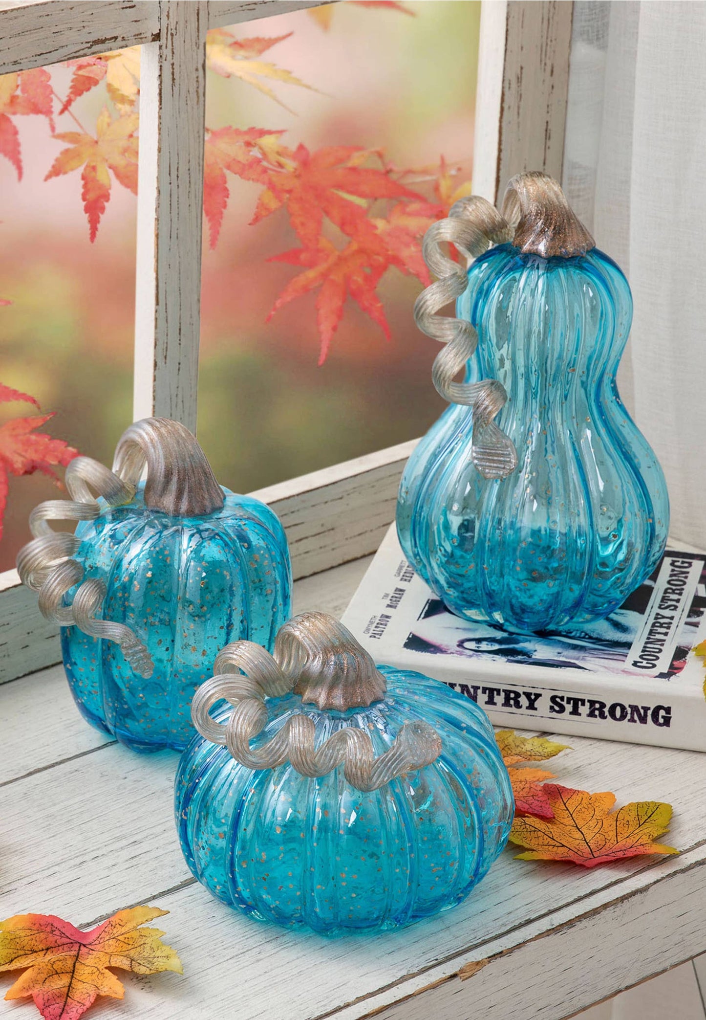 6"H Blue Glass Pumpkin