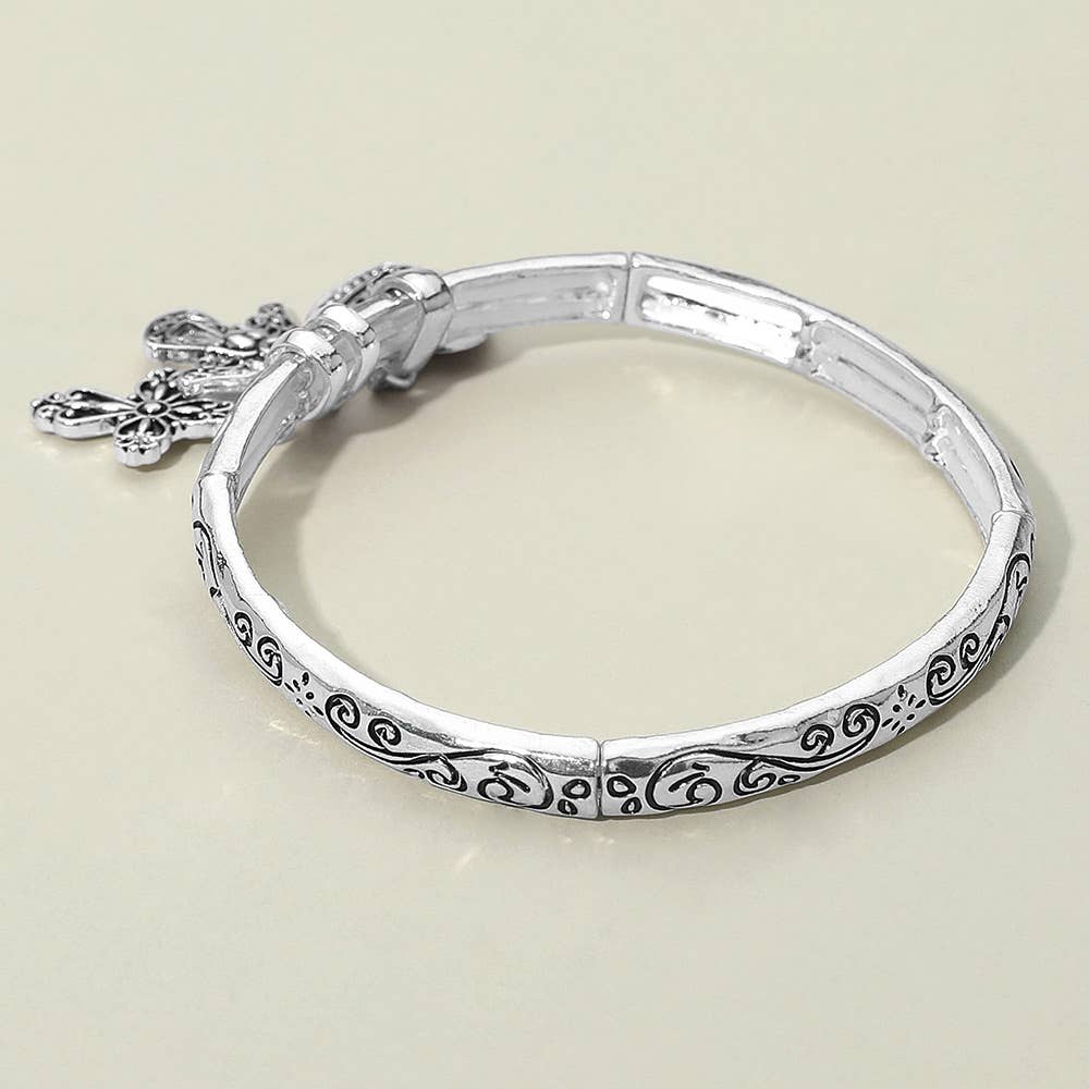 John 3:16 Message Angel Heart Cross Charm Stretch Bracelet