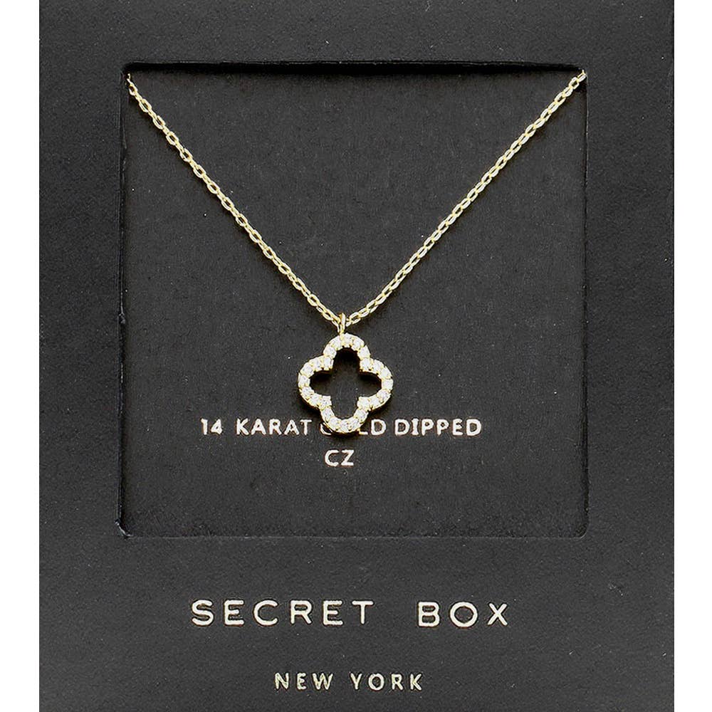 Secret Box _  Sterling Silver Dipped CZ Quatrefoil Pendant Necklace