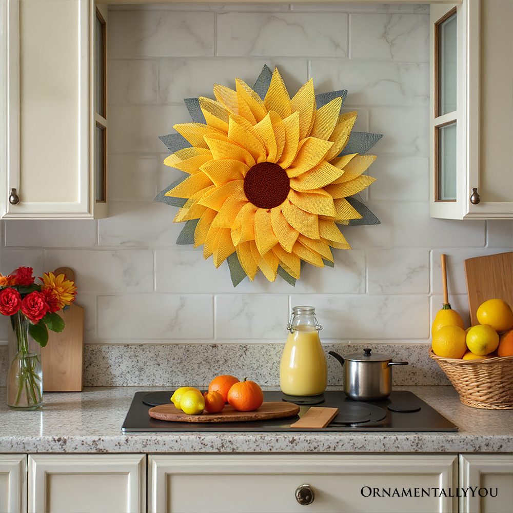 Charming Burlap Sunflower 22" Wreath, Vintage Door Decor