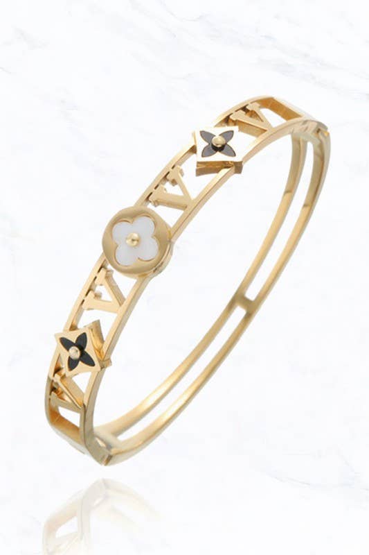 Floral Accent Gold Bangle