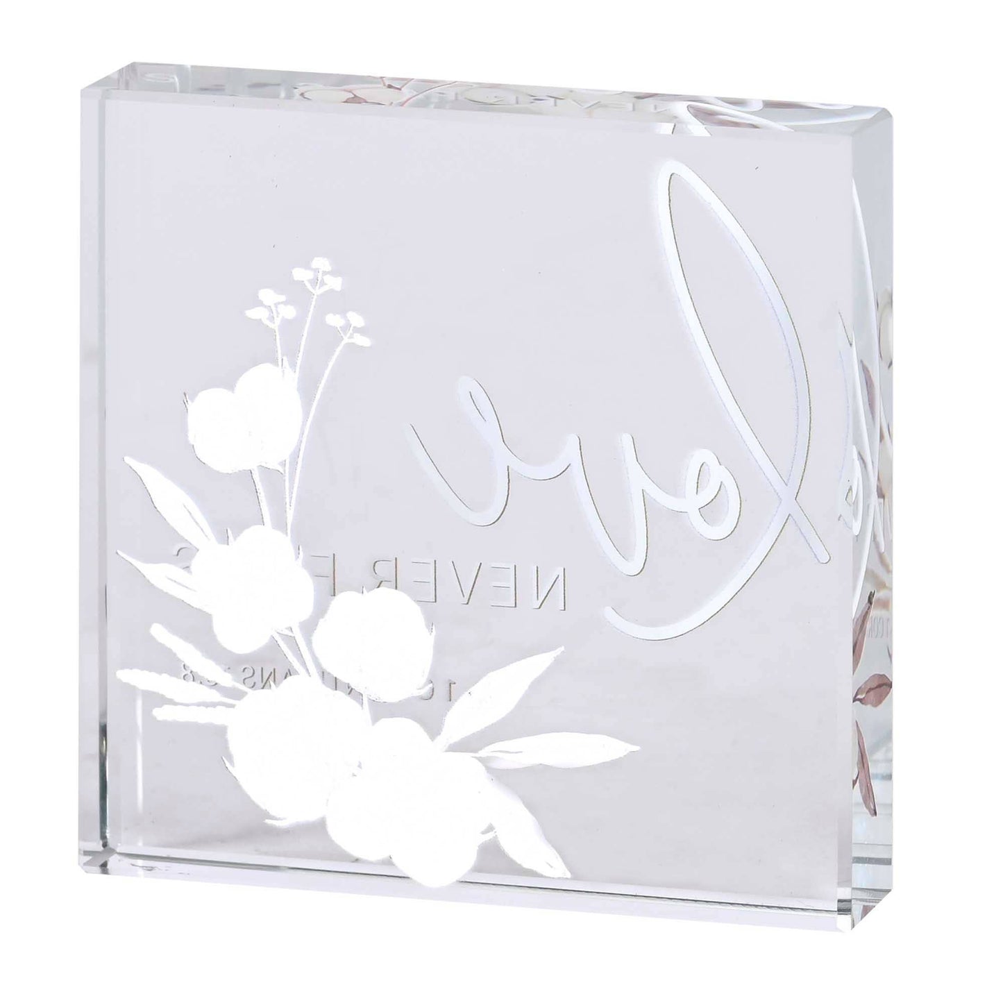 Tabletop Glass Plaque Love Never Fails