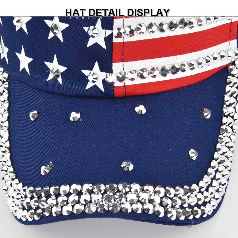 Fourth of July American flag rhinestones baseball cap