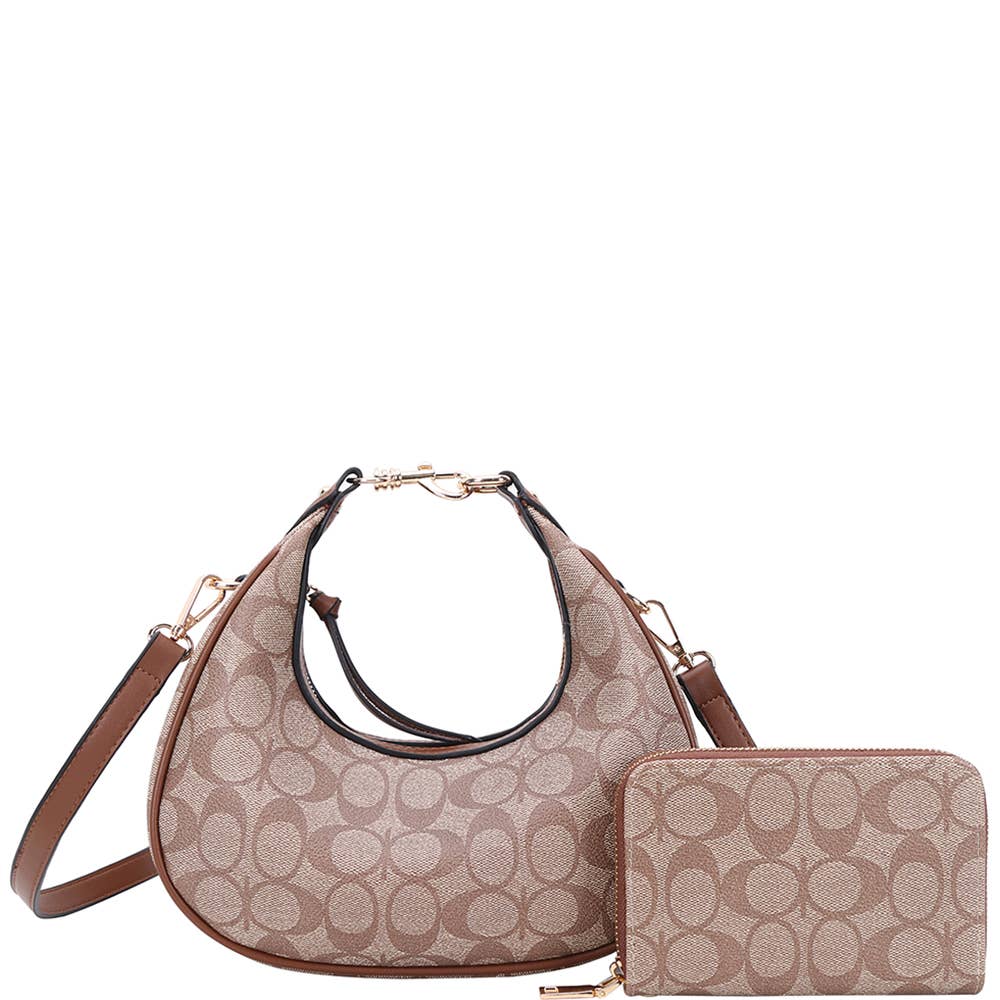 2IN1 OVAL PRINT SATCHEL W WALLET SET, XFT 1224A