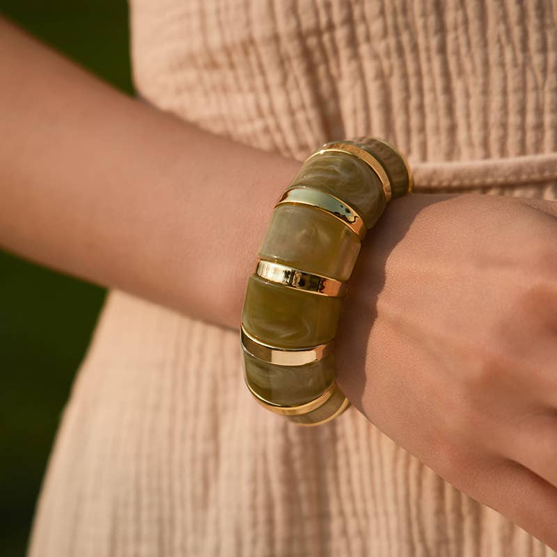 B25170 Bold Tiled Polyresin Stretch Bangle Bracelet