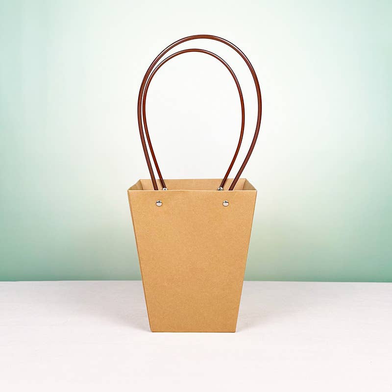 Trapezoid Kraft Paper Flower Bouquet Gift Bag w/ Handles