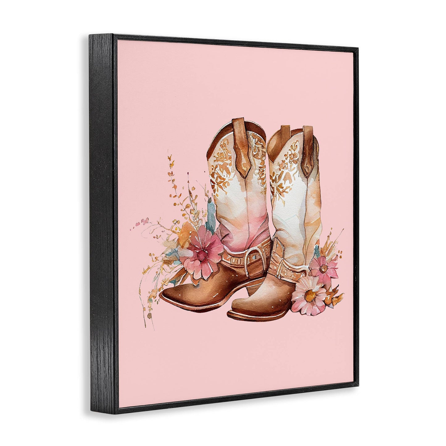 Floral Pink Cowgirl Boots - Framed Wall Art