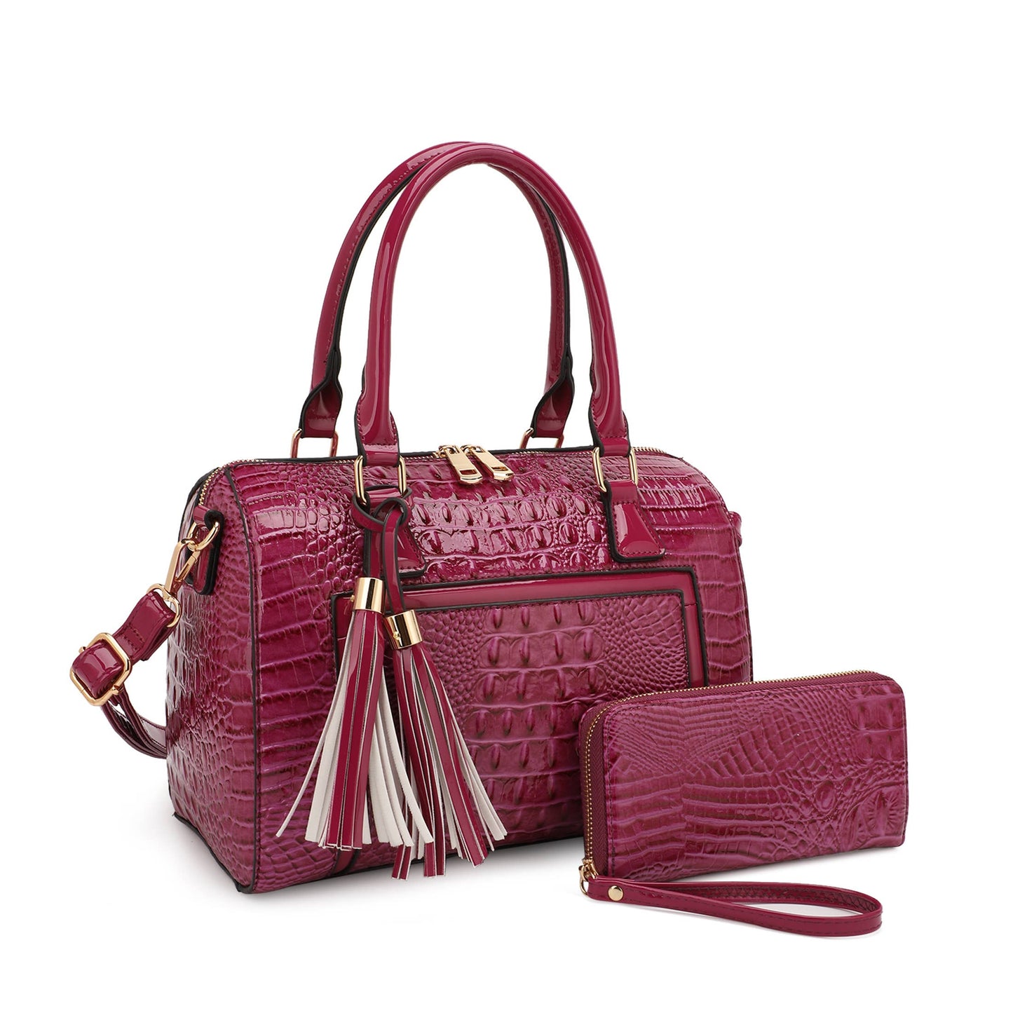 HOLLY  BOSTON BAG SET IN PATENT CROC  WITH WALLET