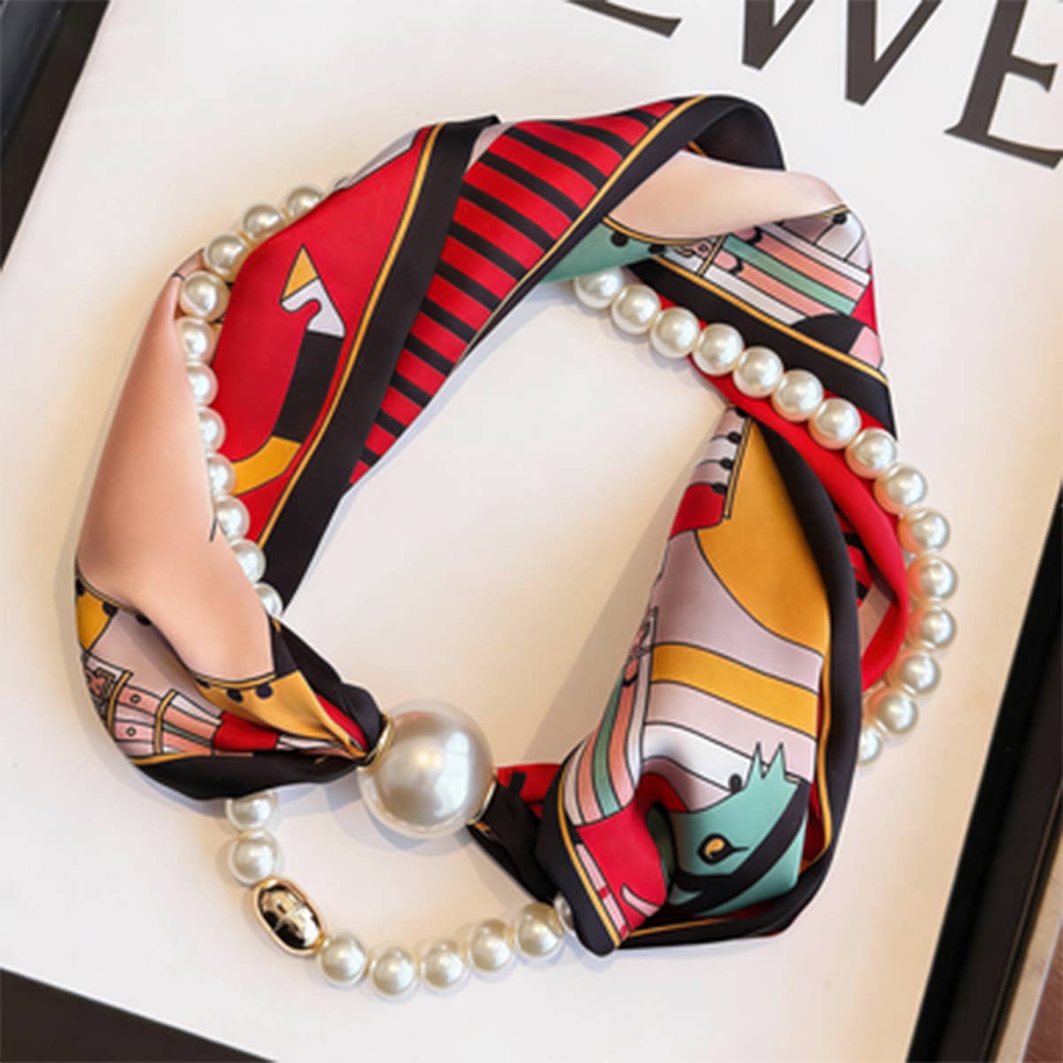 Pearl Magnetic Skinny Silk Neck Scarf_CWASC03934