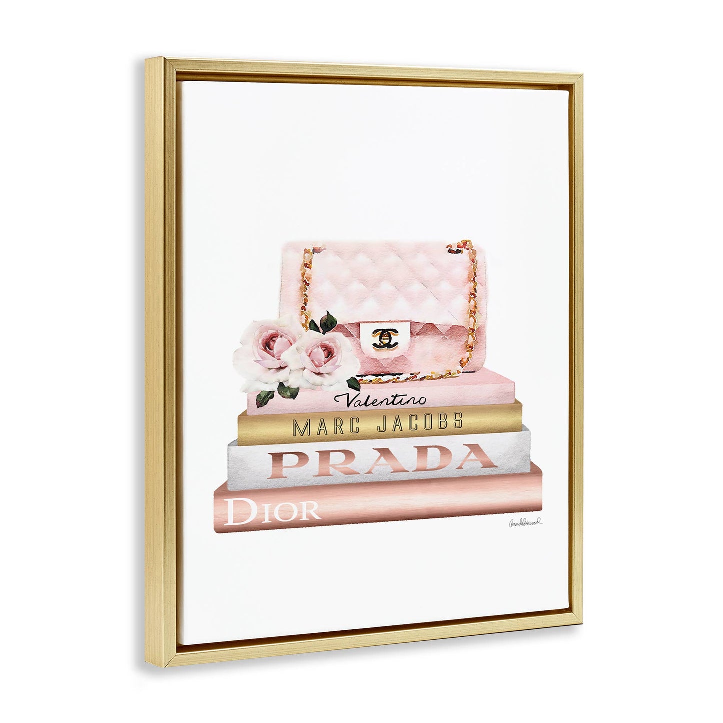 Pink Purse Gold Bookstack Floating Frame