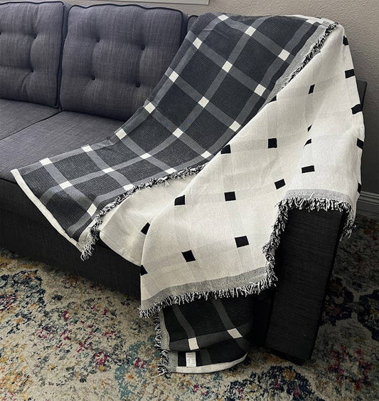 White & Black Checkered Reversible 50"x72" Throw Blanket