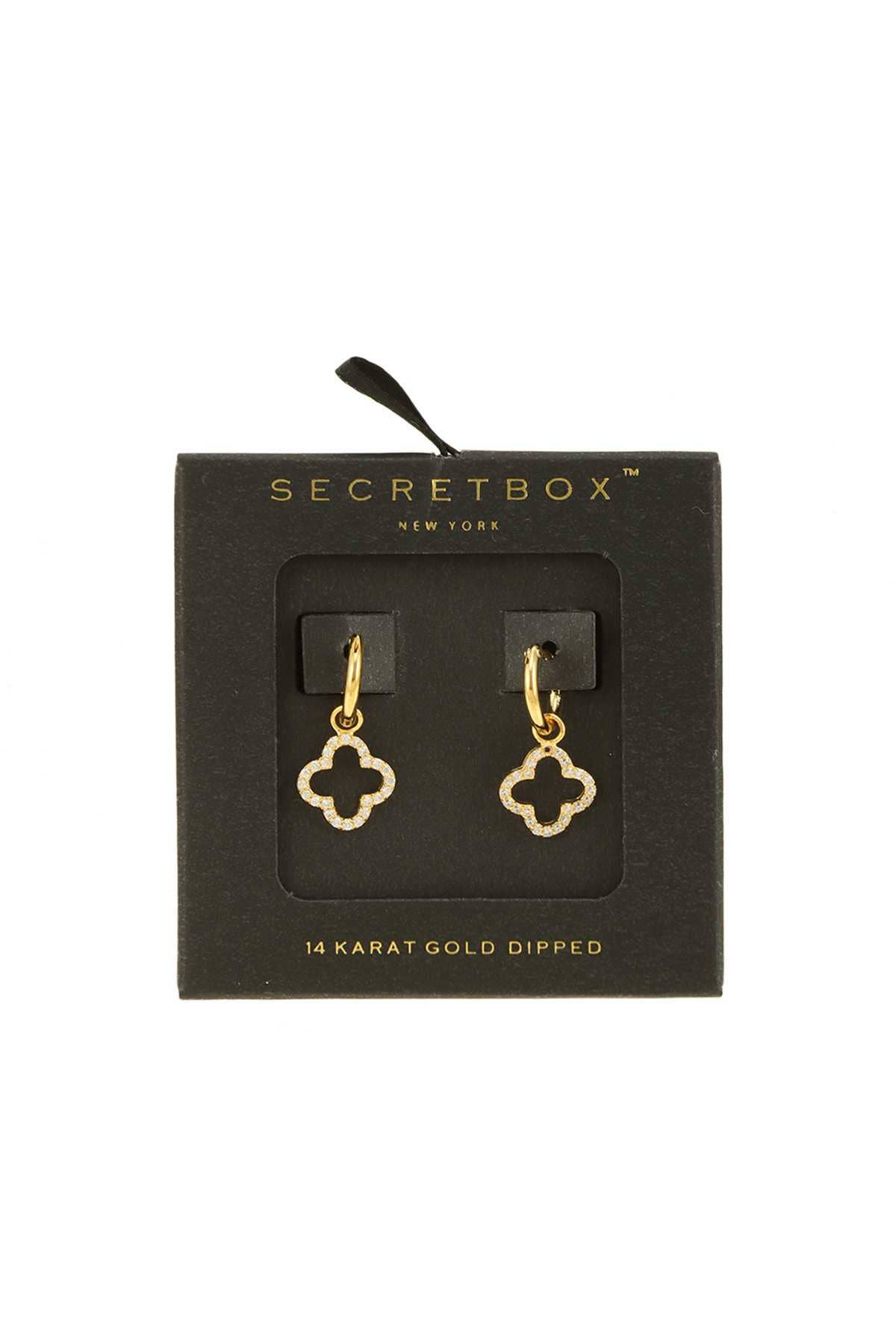 GOLD DIPPED CLOVER SHAPE DANGLE HOOP EARRING SB18478-