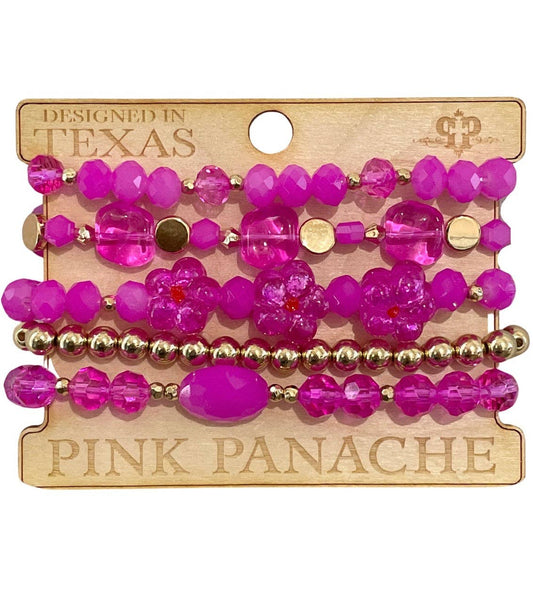 Fuchsia bead bracelet set 1CNC J130