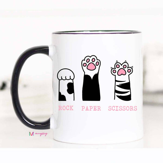 Rock Paper Scissors Funny Cat Coffee Mug, Pet Store
