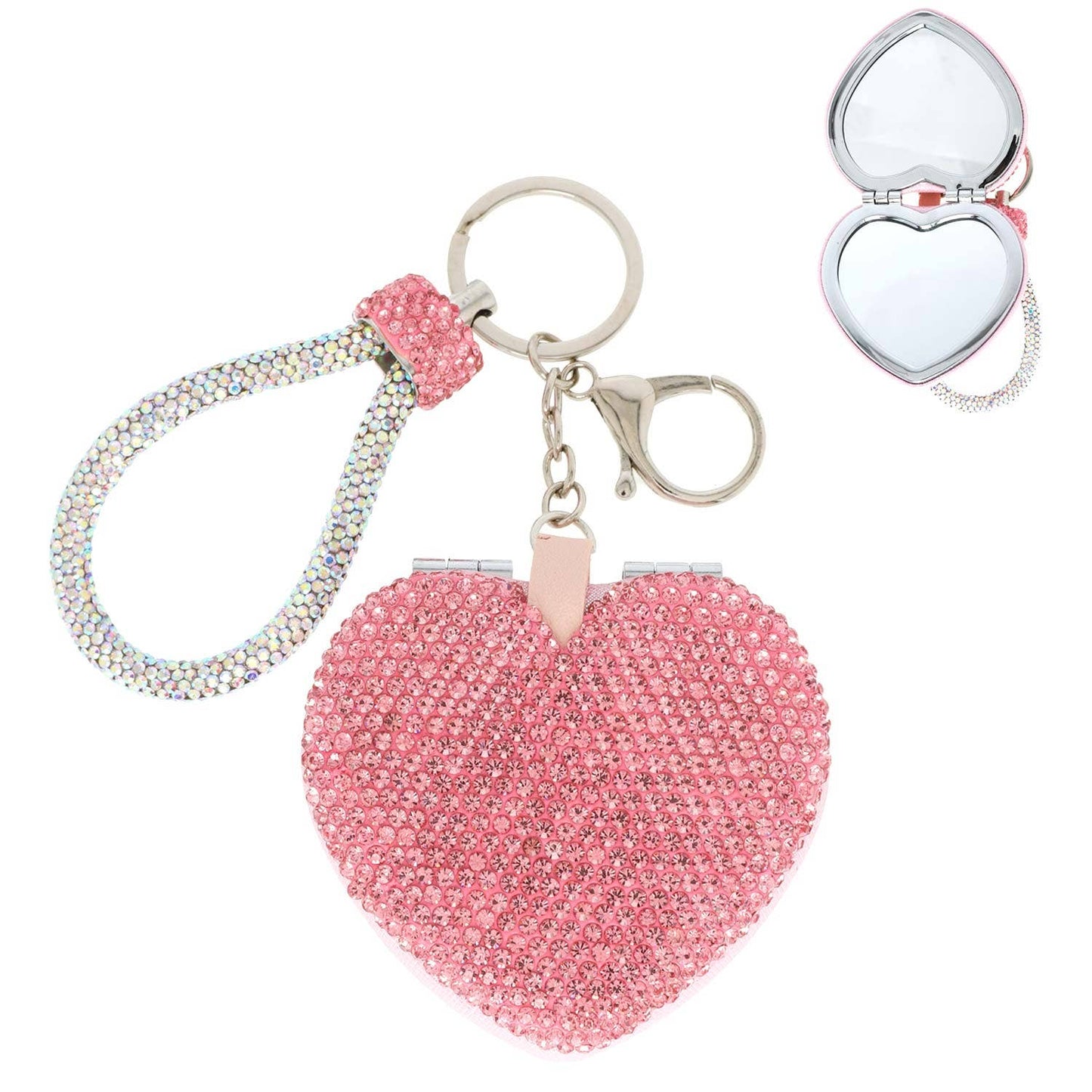 Heart Shaped Compact Mirror Wristlet Keychain