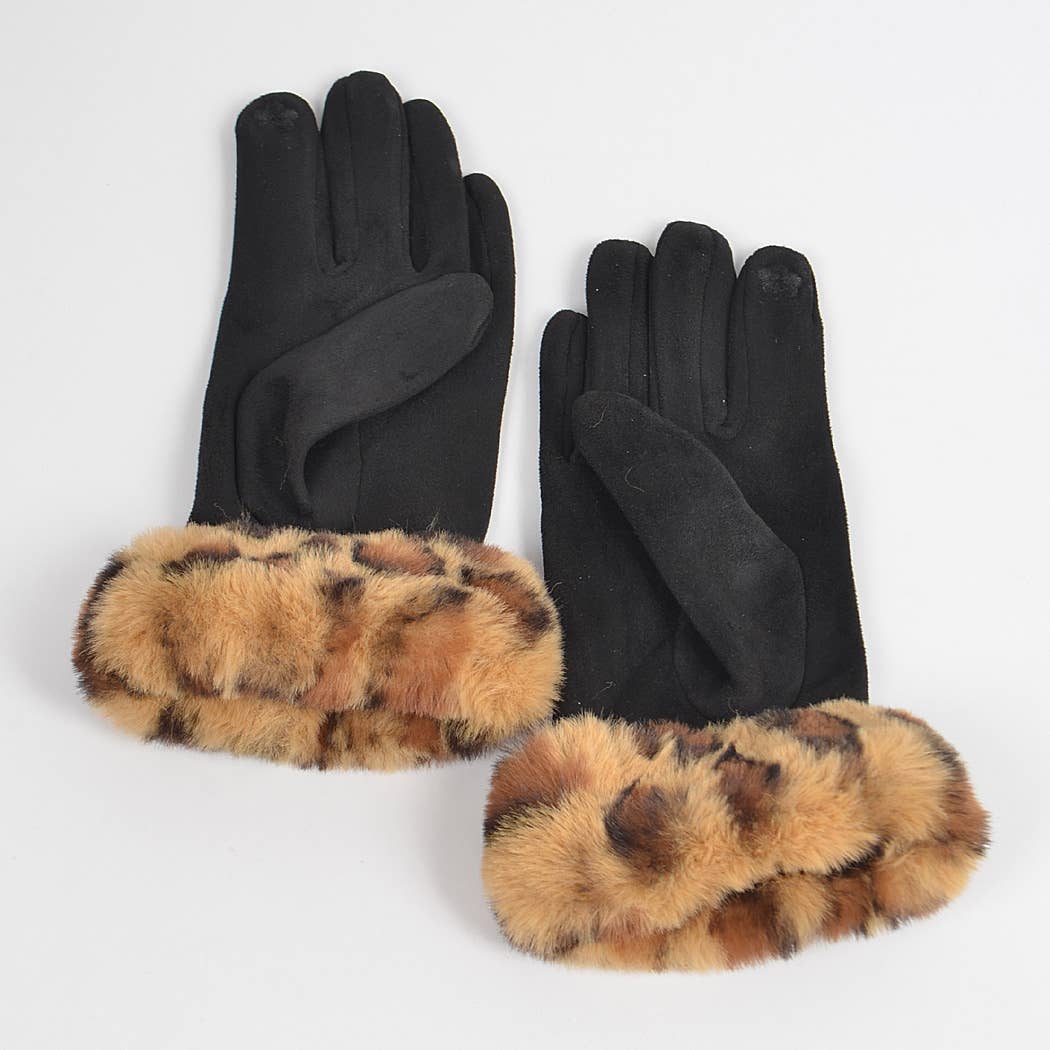 Faux Suede Gloves W faux Leo Fur