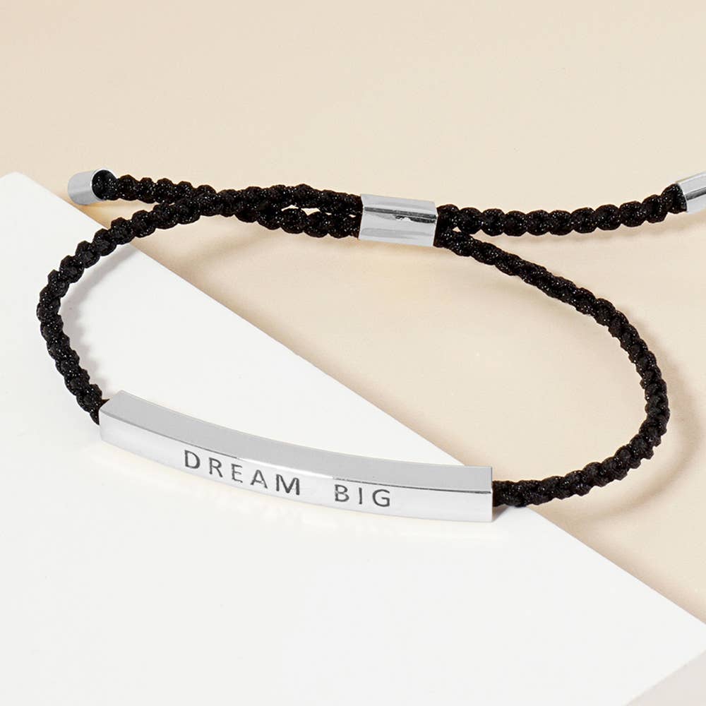 Gold Dipped DREAM BIG Message Bar Pointed Rope Adjustable Cinch Pull Tie Bracelet