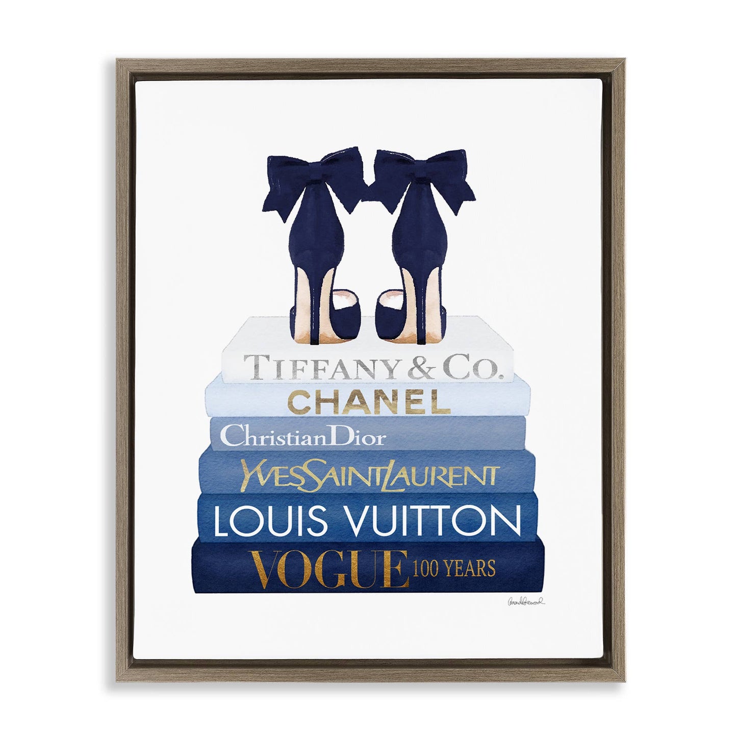 Navy Blue Heels Chic Bookstack Floating Frame