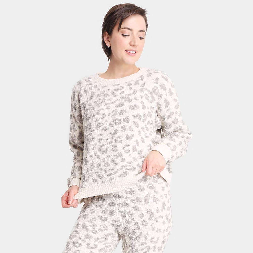 Leopard Patterned Soft Loungewear Sweater Top
