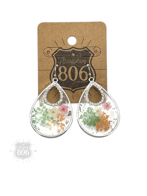 Pressed flower teardrop earring 806-E432