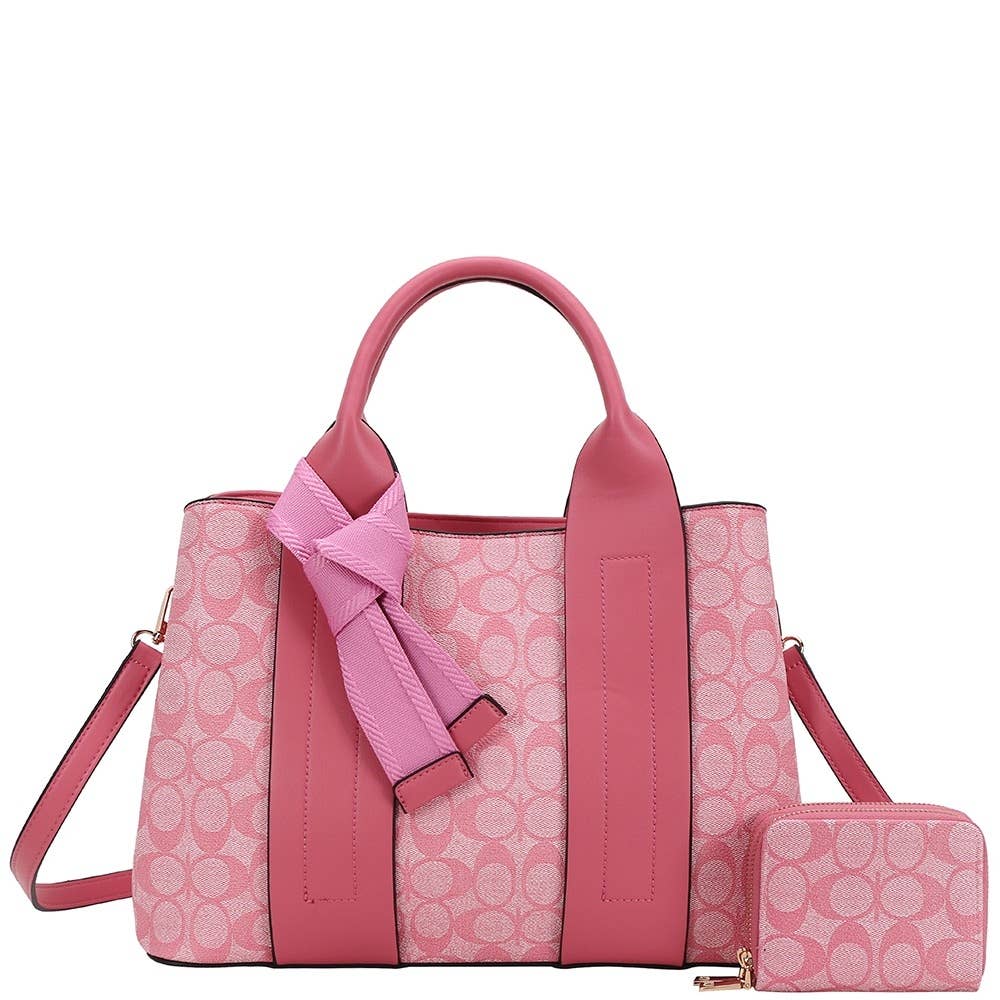 Printed Knot Detail Satchel and Pouch Set