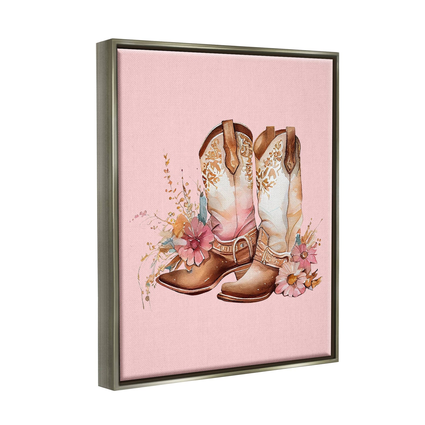 Floral Pink Cowgirl Boots - Framed Wall Art