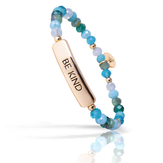 "Be Kind" Beaded Bracelet - Gold / Teal Multi