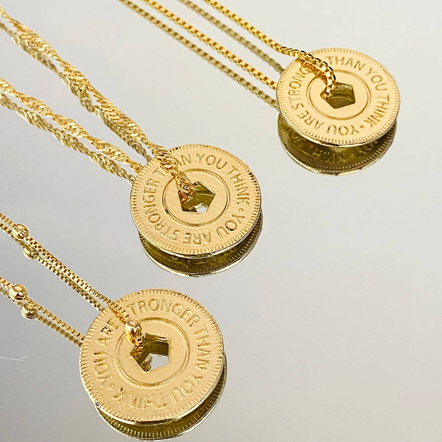 You Are Stronger Than You Think Necklace, Strength Necklace, Warrior Necklace, 18k Gold Filled Inspirational Coin Necklace, Positive Jewelry