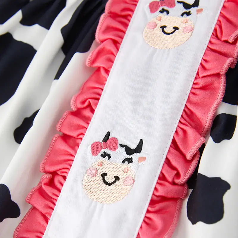 Baby Girls Summer Farm Cow Embroidered Infant Romper