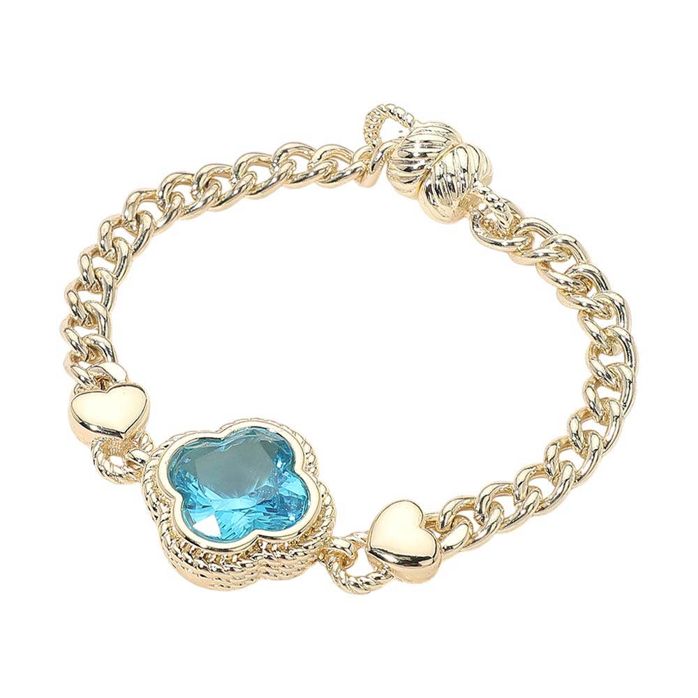 14K Gold Plated CZ Quatrefoil Stone Pointed Magnetic Bracele