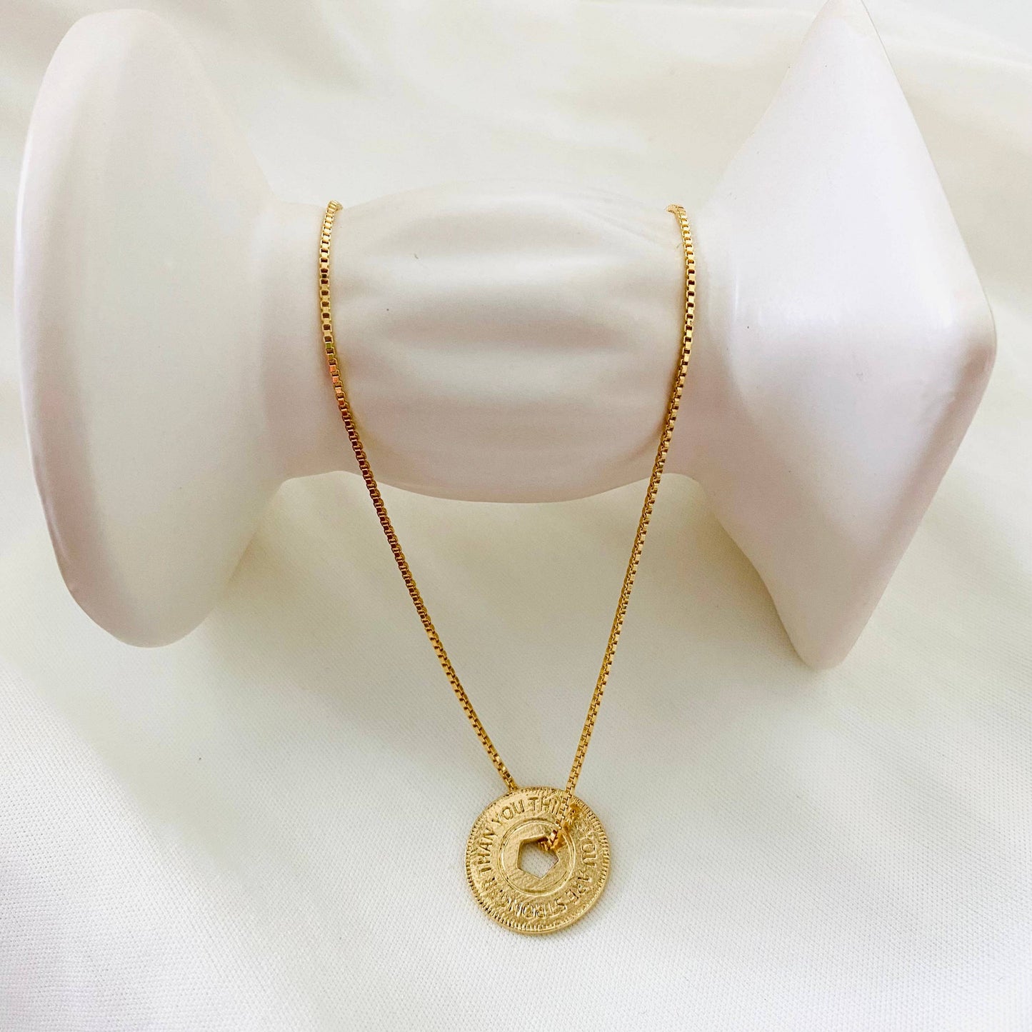 You Are Stronger Than You Think Necklace, Strength Necklace, Warrior Necklace, 18k Gold Filled Inspirational Coin Necklace, Positive Jewelry