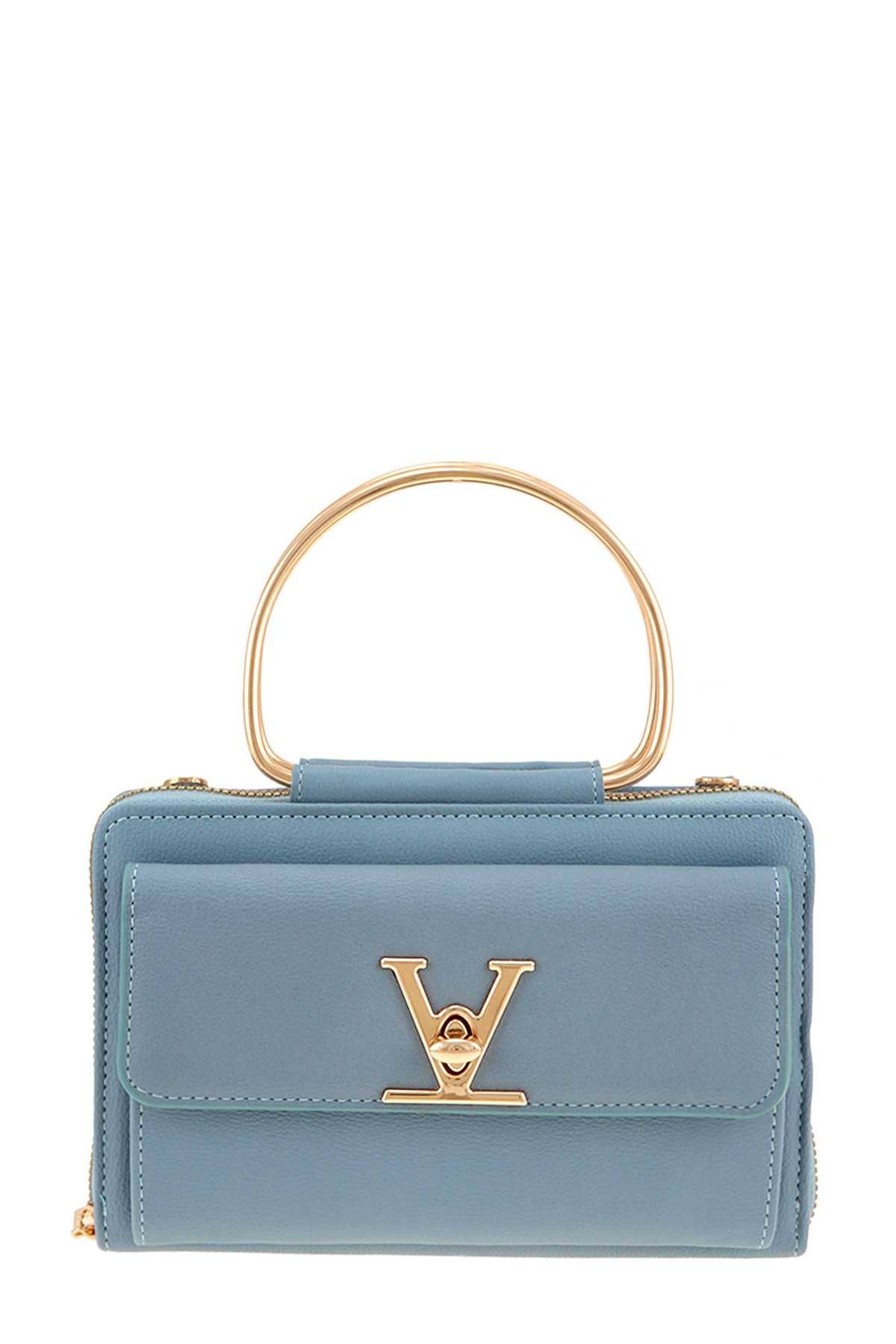 Rectangular Bag with V Accent and Metal Handle