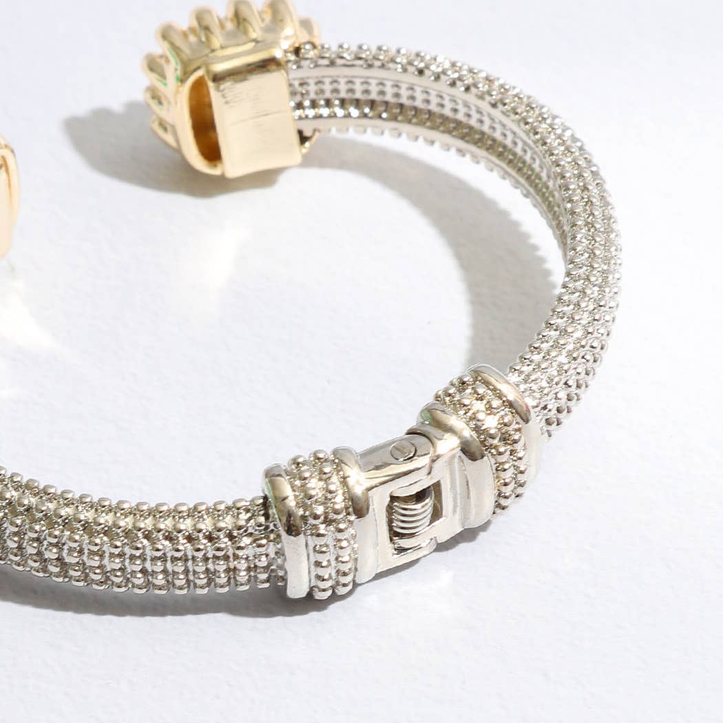 Two Tone Square Pave CZ Edge Cuff Bangle Bracelet