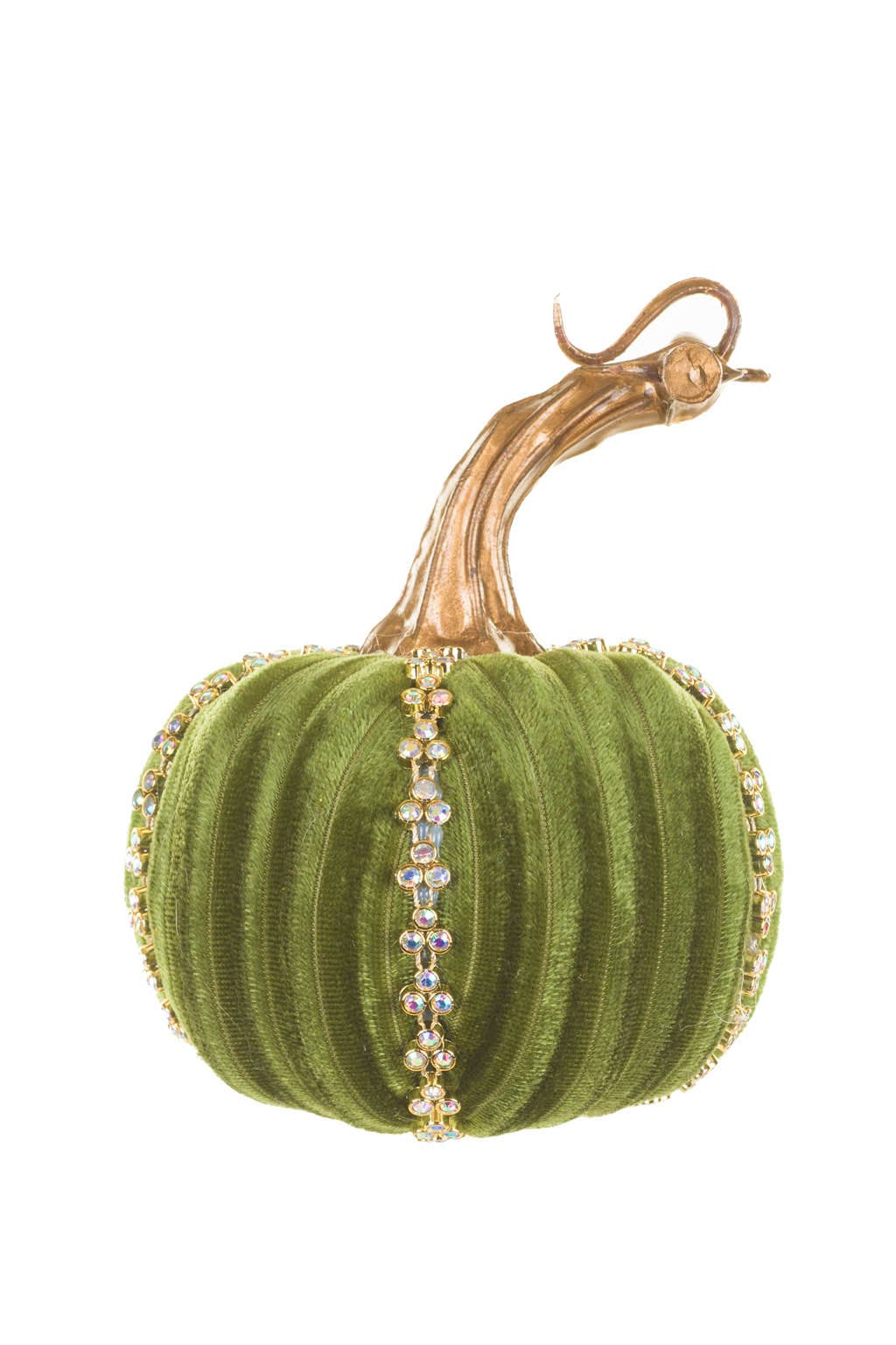 Forest Green Glossy Pumpkin Accent With Bejeweled Ribs