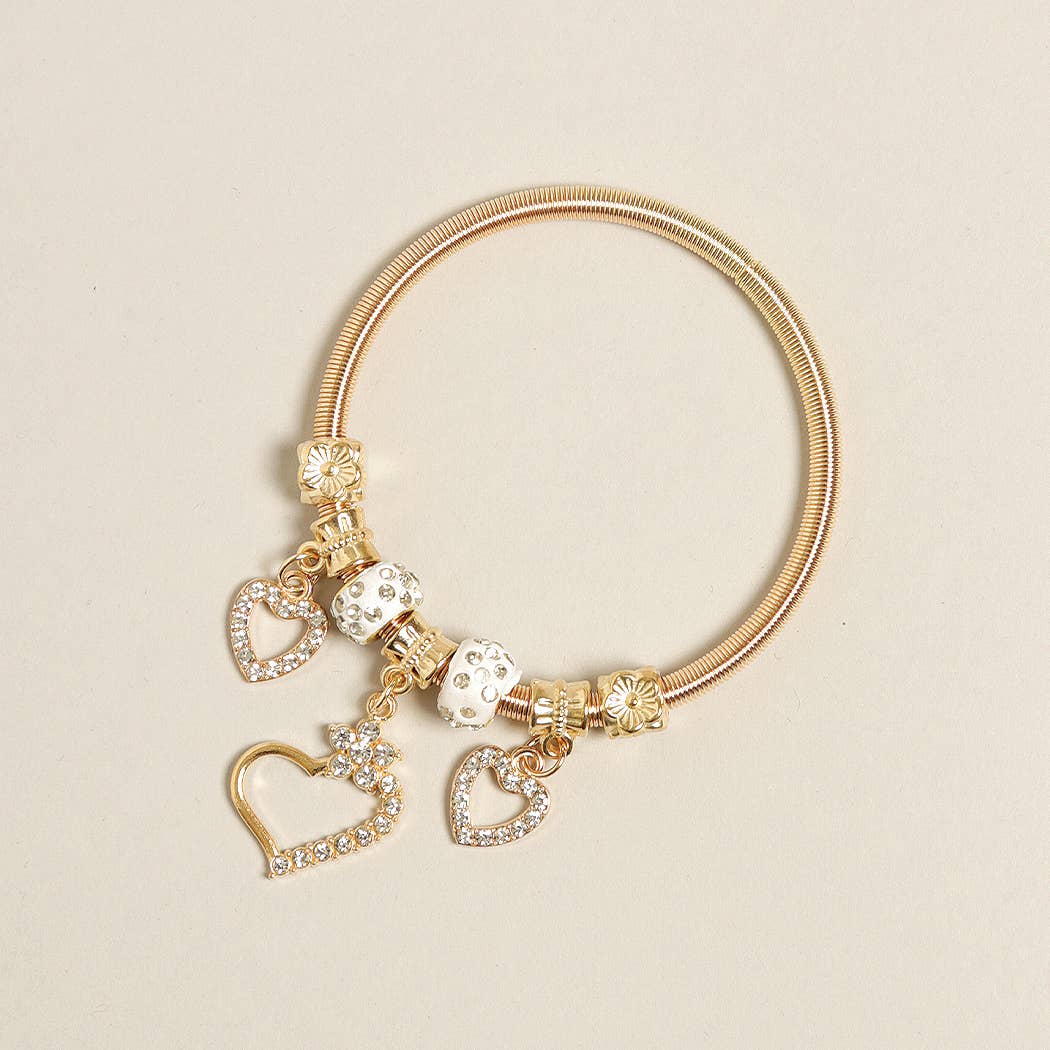 Stretch Spring Metal Bracelet with Heart Charms