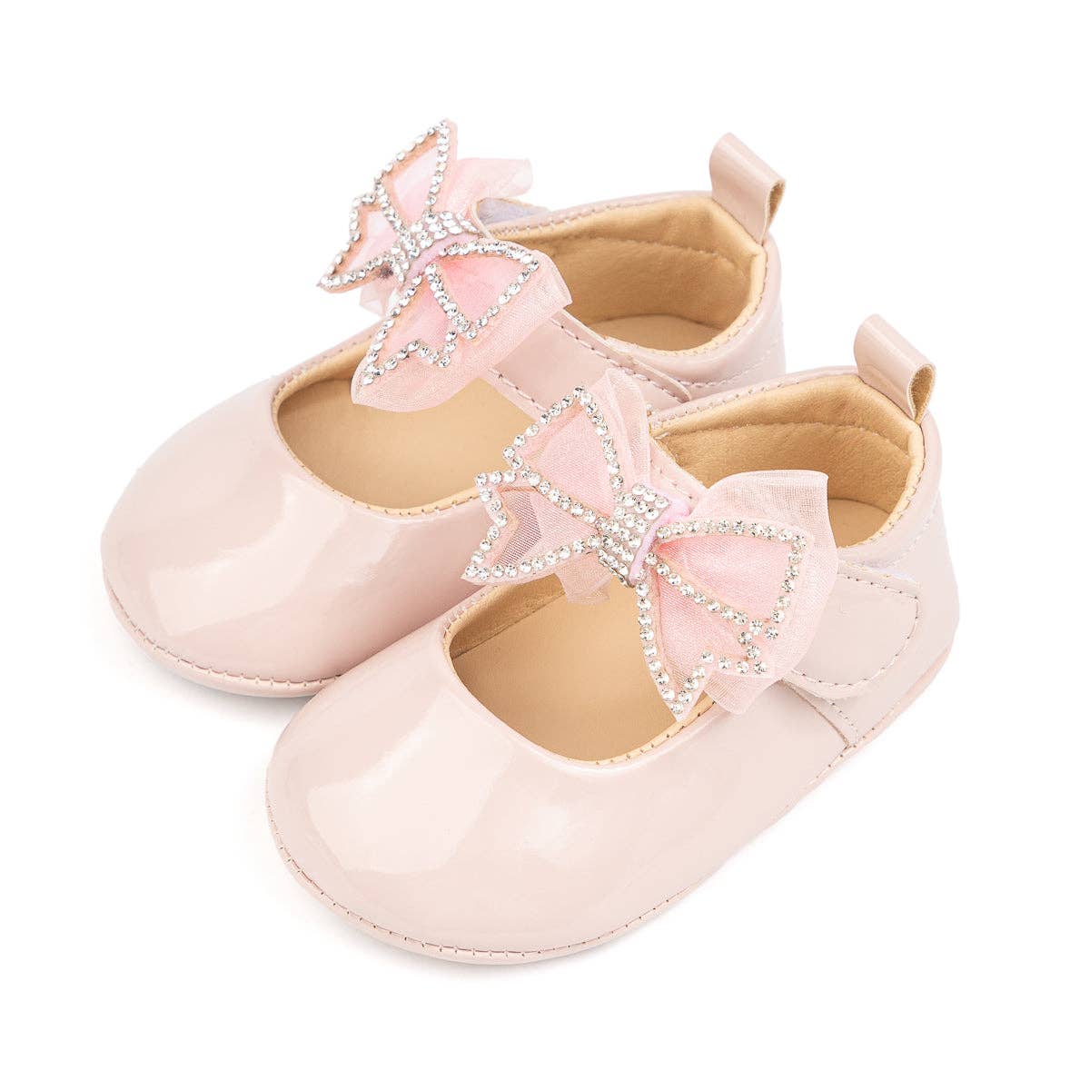 Front bow with rhinestones baby shoes. (Pink) CG5366