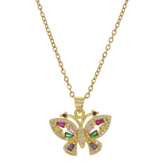Cubic Zirconia Butterfly Pendant Fashion Necklace