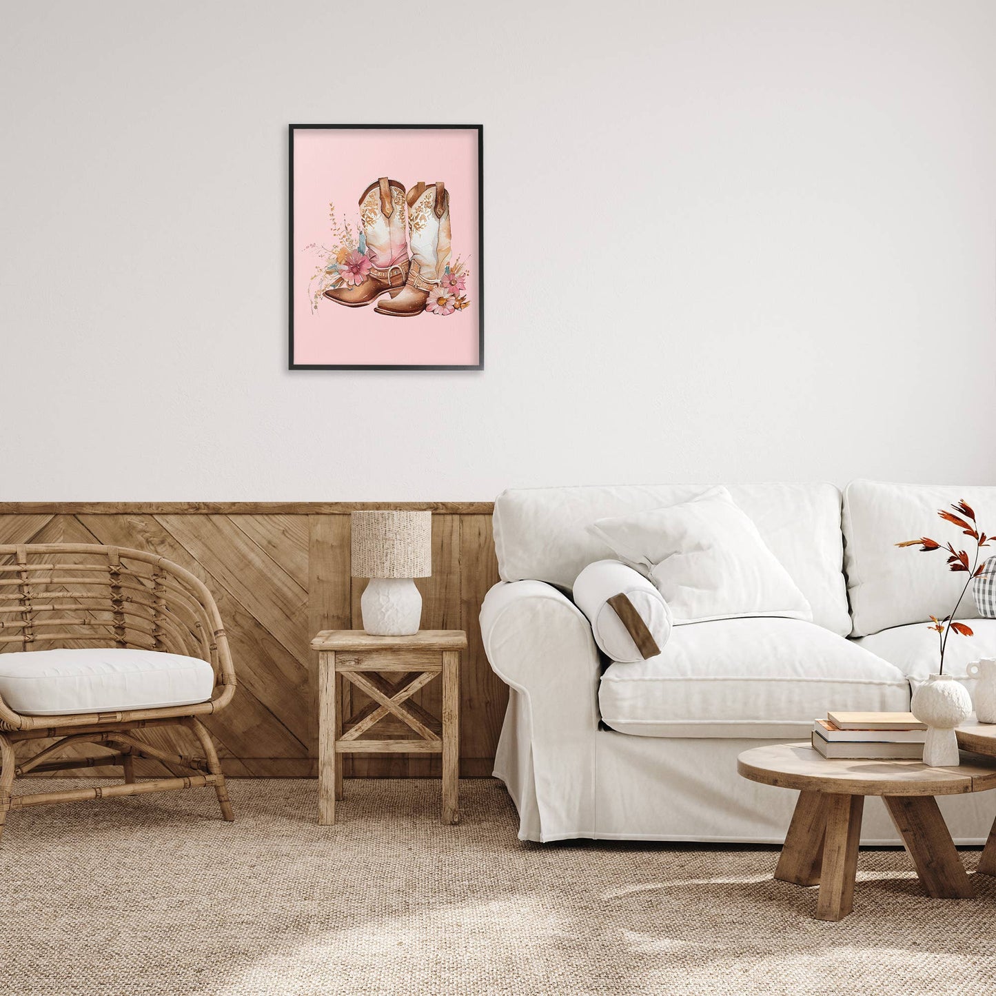 Floral Pink Cowgirl Boots - Framed Wall Art