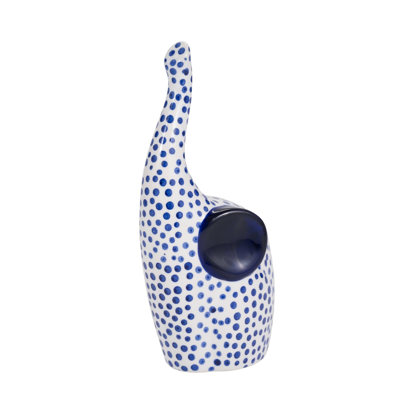 Blue/White 8x4 in. Stoneware Hand-Stamped Trunk Up Elephant