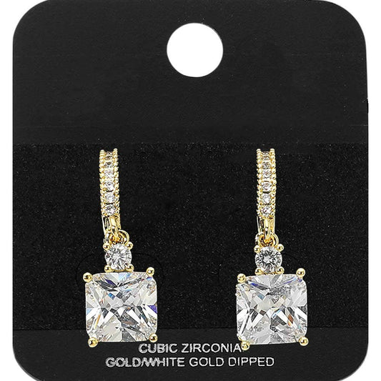 Gold Dipped Square CZ Drop Huggie Earrings