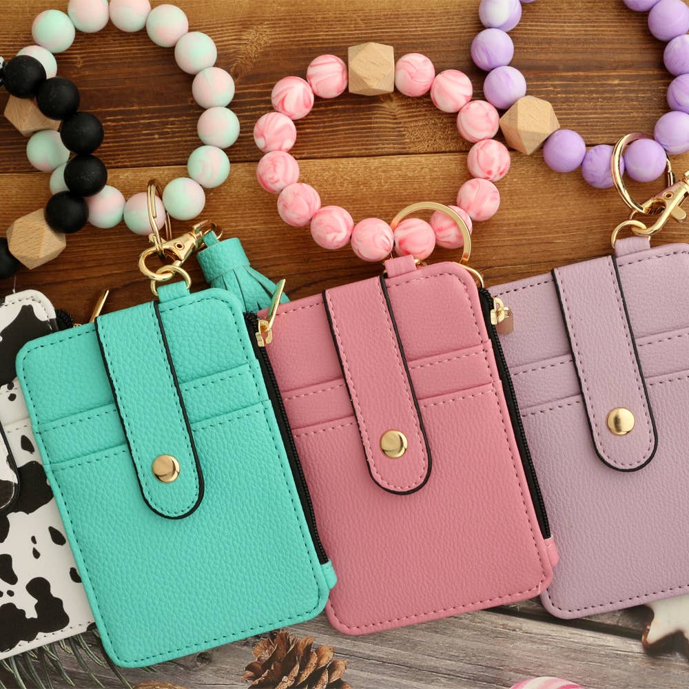 Multi-Colored Leopard Print Bracelet Card Slot Keychain