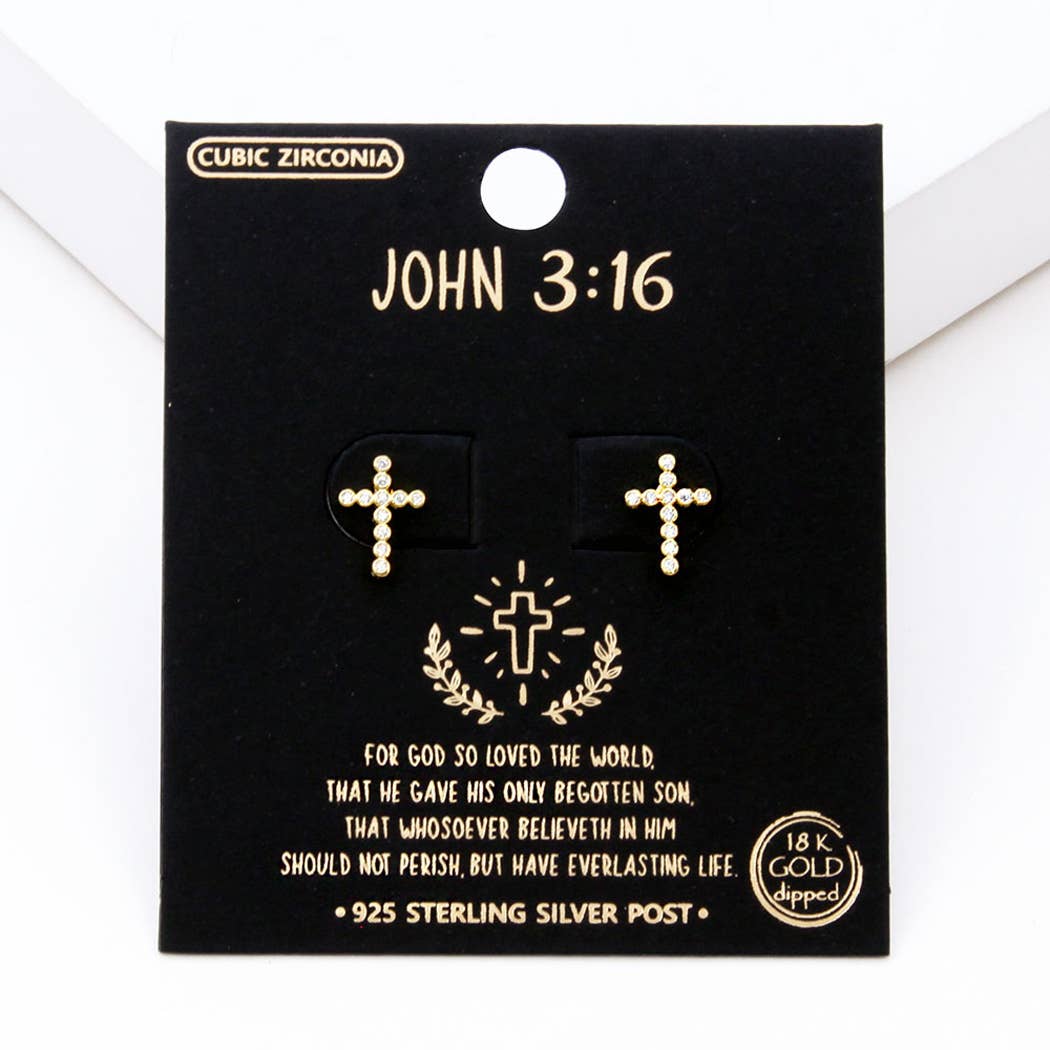 Gold Dipped cross CZ sterling silver post earring