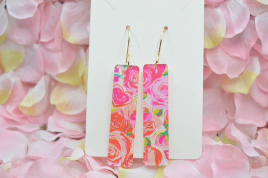 Preppy Floral Heart Bar Acrylic Earrings