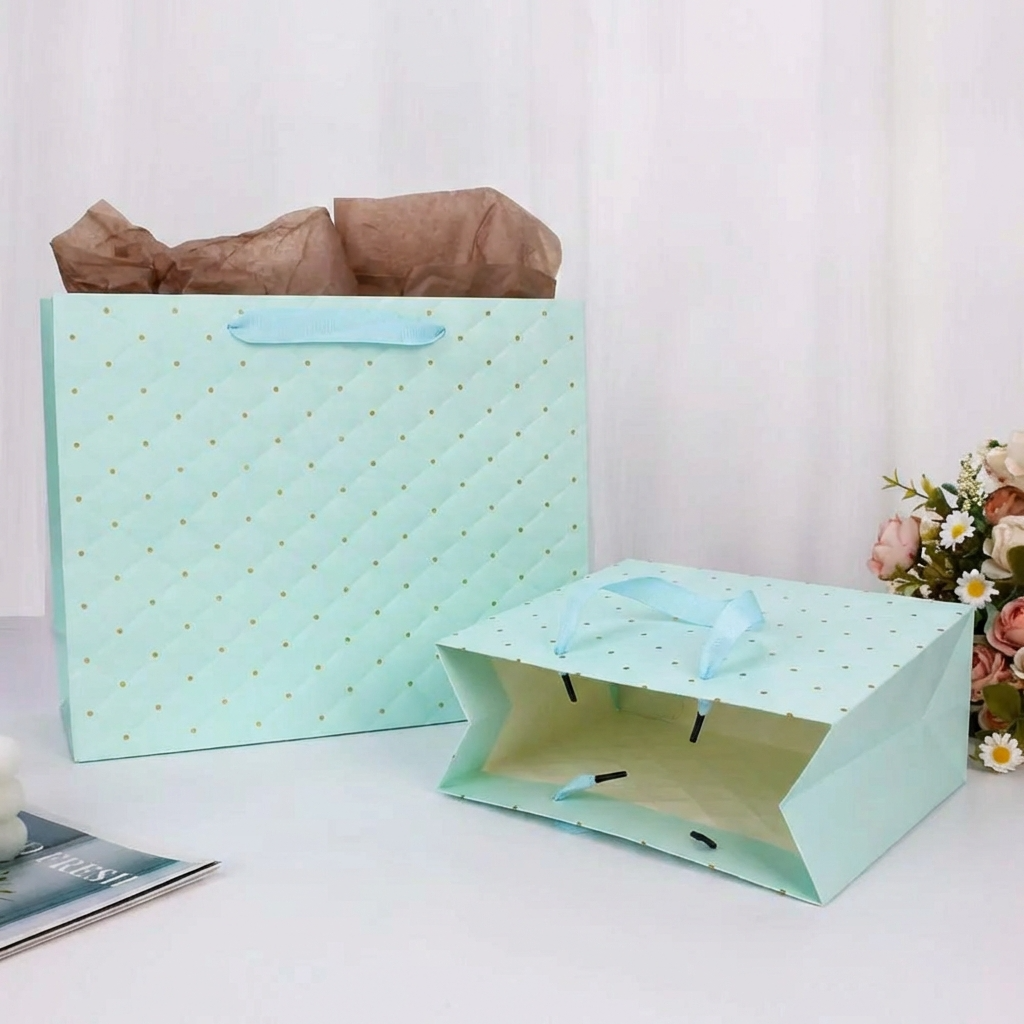 12pcs, Tiffany blue dot wavy surface gift bag w/ tissue