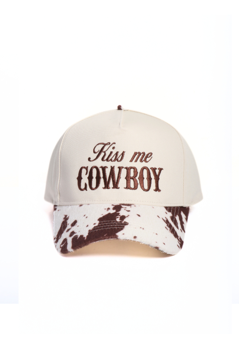 Western KISS ME COW BOY Animal Print Brim 5 Panel Cap
