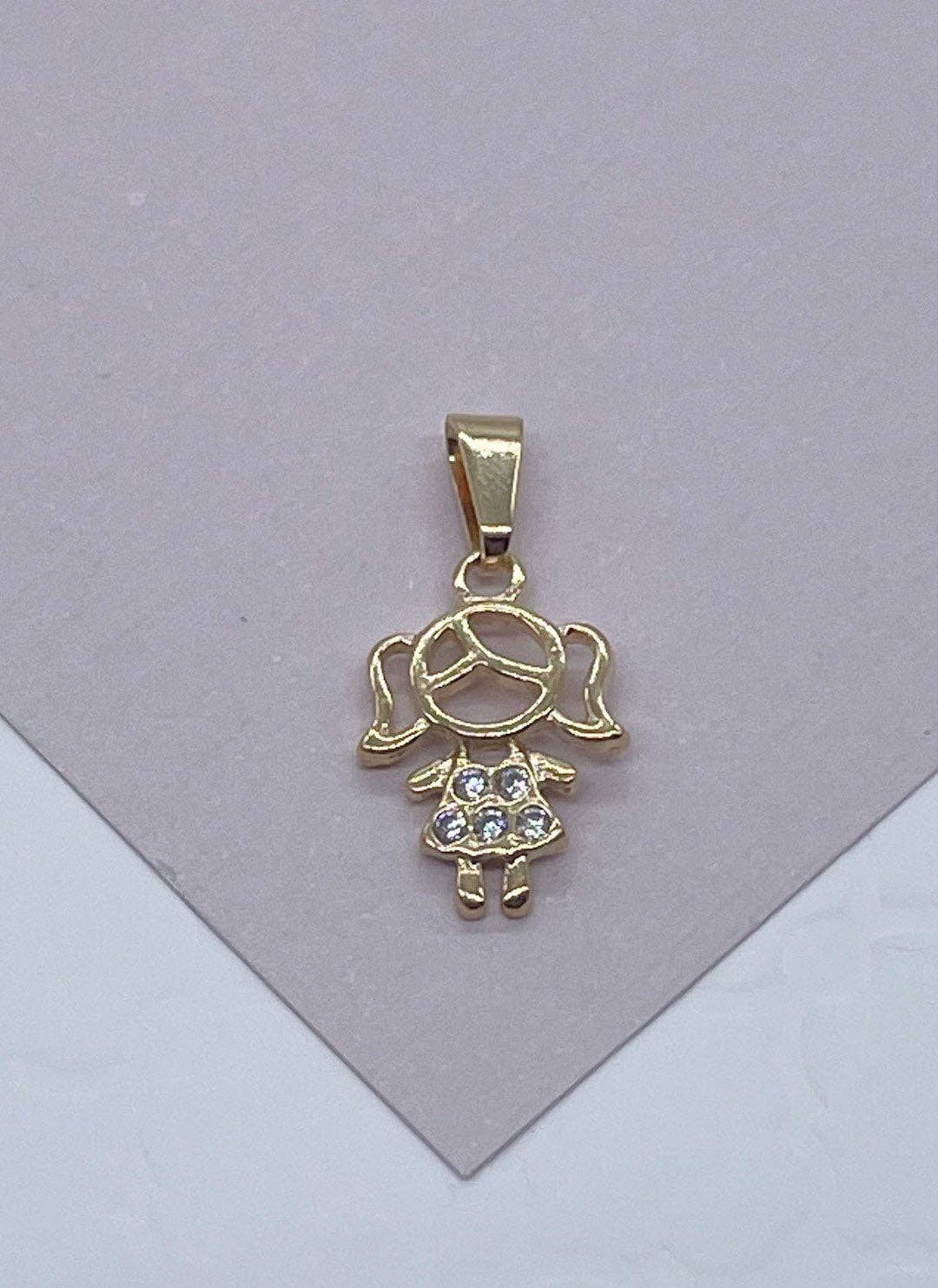 18k Gold Filled Kids Charms Boy in a Hat or Girl Featuring Cubic Zirconia For