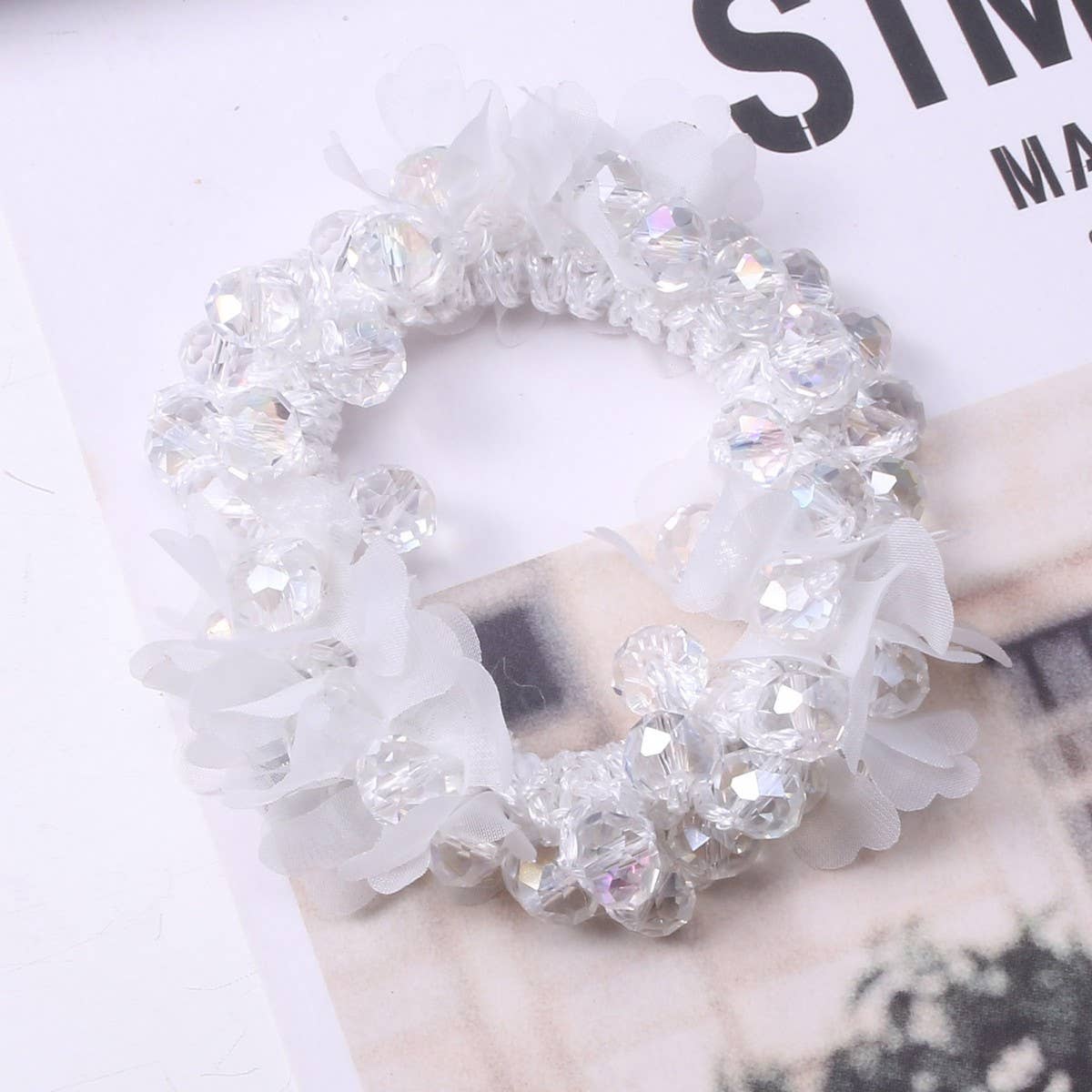 Cute Crystal Heart Organza Elastic Hair Tie_CWAHA6862