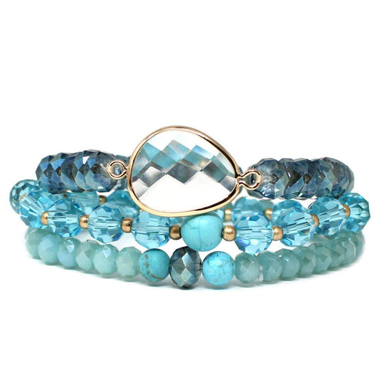 CRYSTAL 3 ROW STONE BEADS STRETCH BRACELET JB-2474