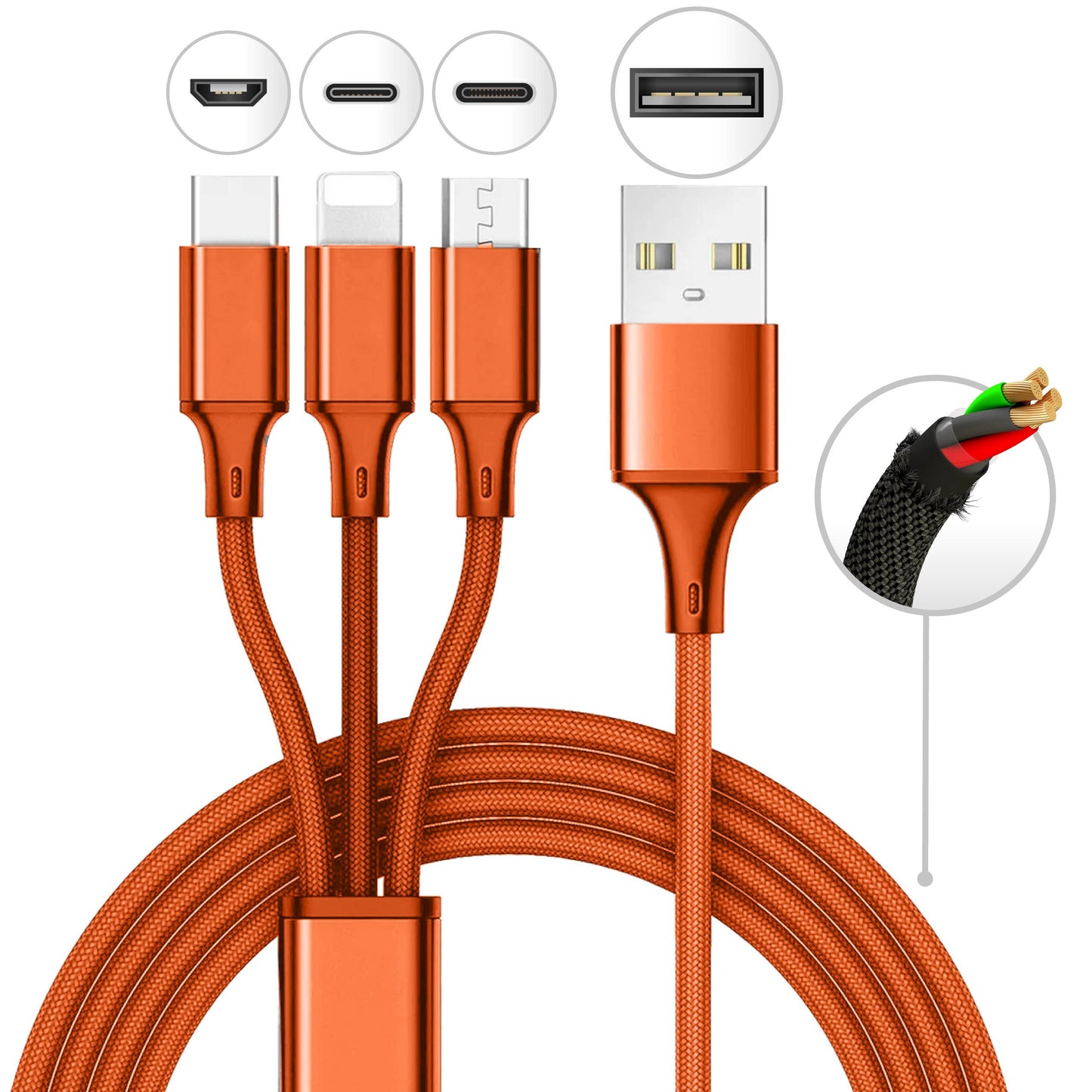 10 Foot 3 in 1 Refill Cable - Micro USB, Lightning, Type C