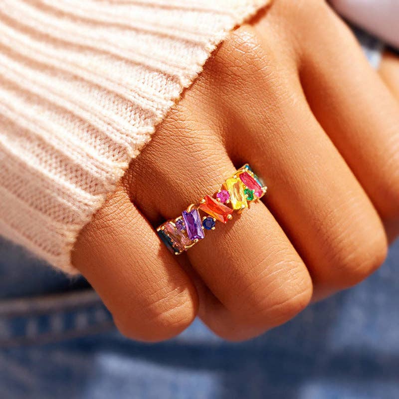 Trendy Gold Plated Colorful Zircon Ring MK2MBEP6W6JRG53